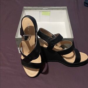 Sun + Stone Black Wedge Sandals